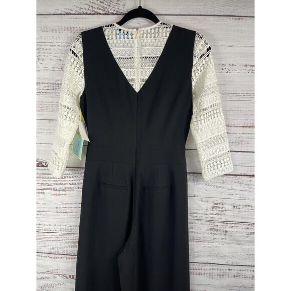 CeCe Jumpsuit Womens 2 Black White Lace Overlay Wide Leg Dillard’s Exclusive New - Picture 8 of 11